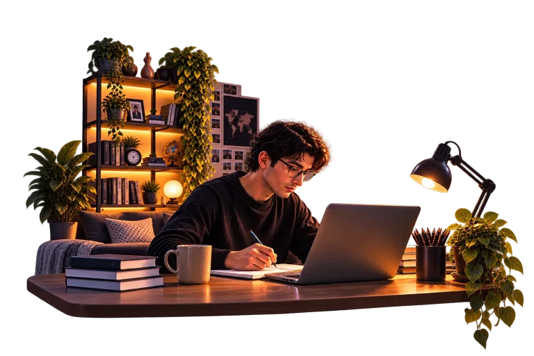 عکس بک گراند هدر صفحه هوم دانش لند - پسری در حال درس خواندن